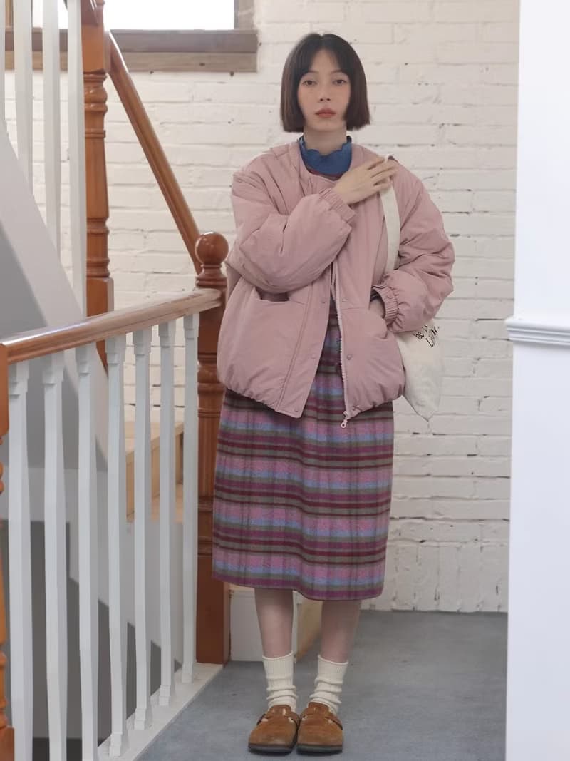 odd maker奶fufu的圓領小棉服微皺肌理感設計百搭保暖棉衣外套