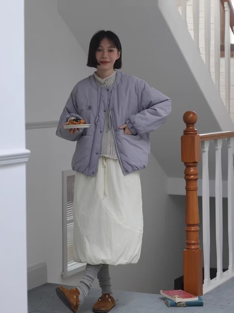 odd maker奶fufu的圓領小棉服微皺肌理感設計百搭保暖棉衣外套