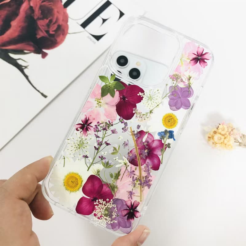 天然白紫色系押花手機殼適用於iPhone 16e Samsung S25 Ultra
