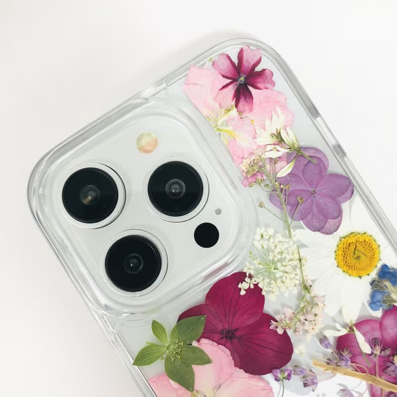 天然白紫色系押花手機殼適用於iPhone 16e Samsung S25 Ultra