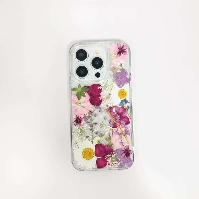 天然白紫色系押花手機殼適用於iPhone 16e Samsung S25 Ultra