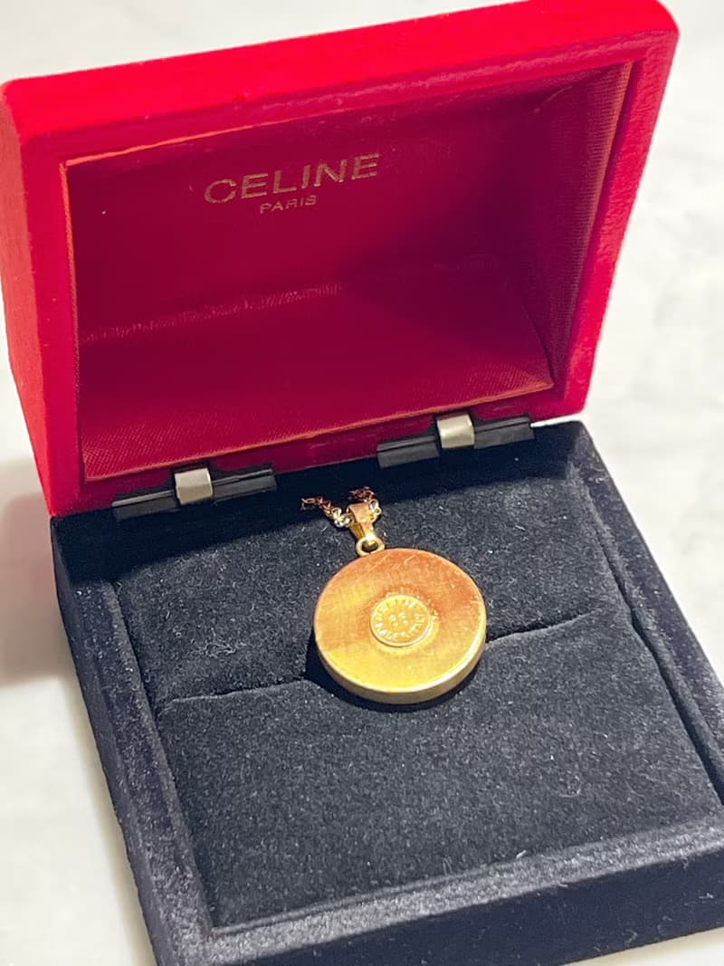 Celine 18K金環形珍珠吊墜中古頸鏈項鏈 原裝盒 情人節禮物