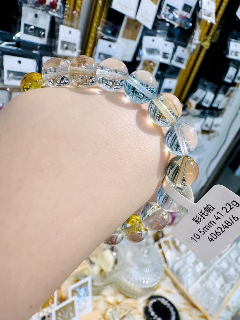 精品自用冰彩托帕石水晶手珠10.5mm41.22g增強表達能力說服力