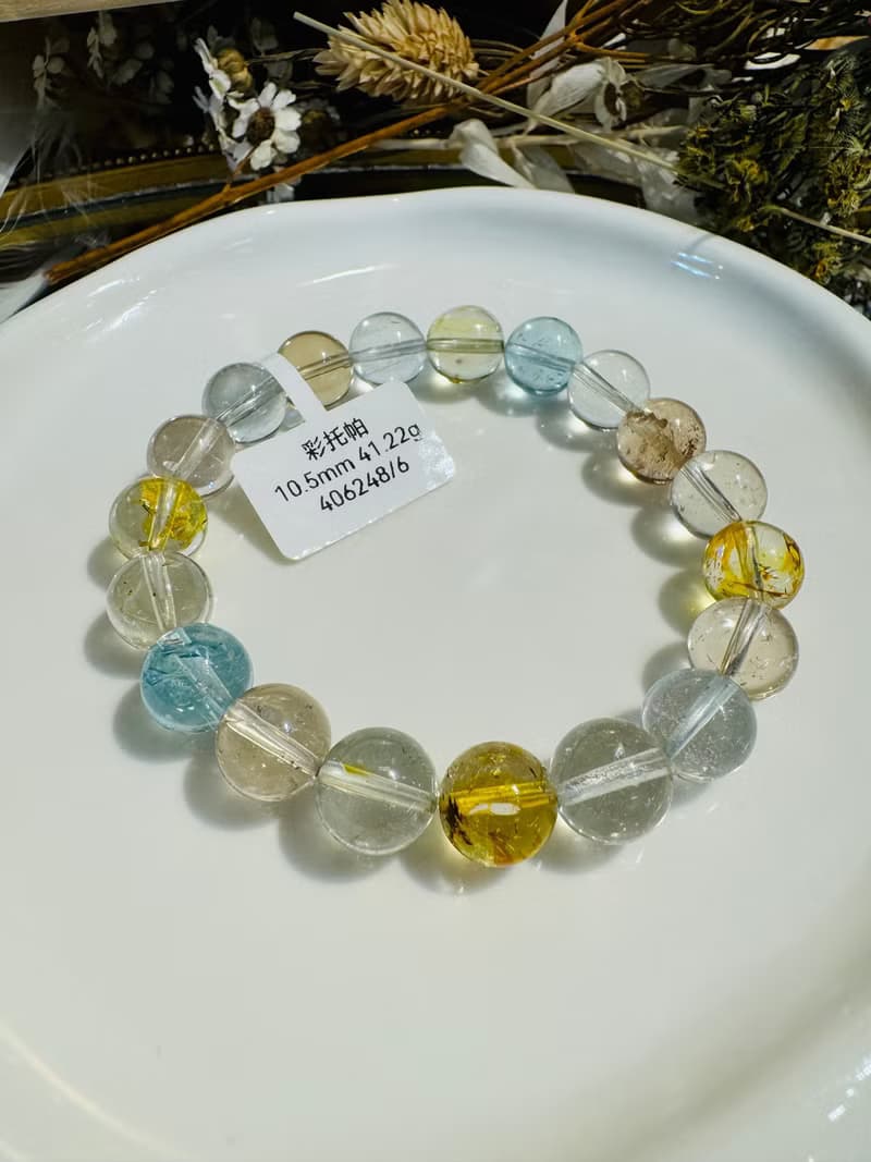 精品自用冰彩托帕石水晶手珠10.5mm41.22g增強表達能力說服力