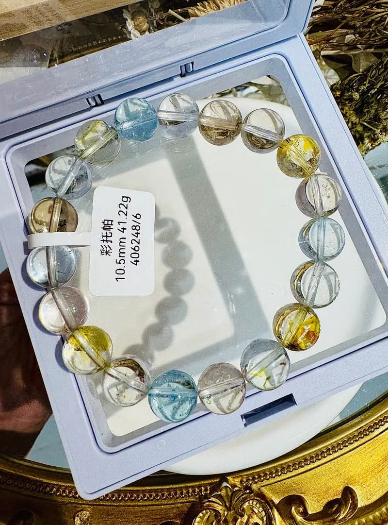精品自用冰彩托帕石水晶手珠10.5mm41.22g增強表達能力說服力