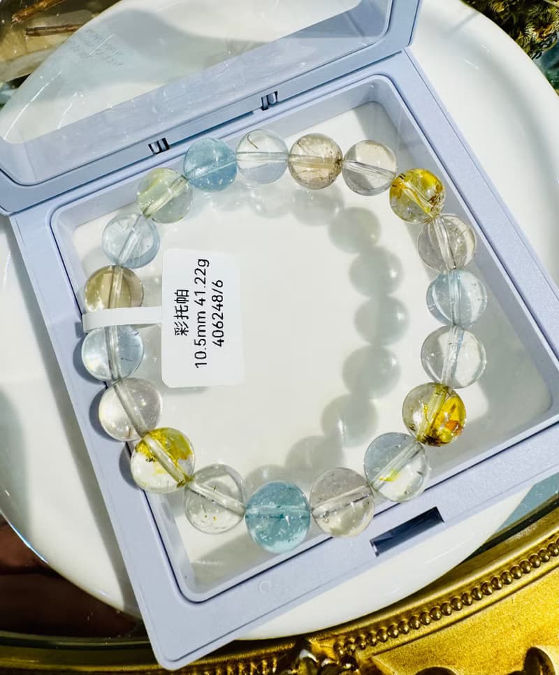 精品自用冰彩托帕石水晶手珠10.5mm41.22g增強表達能力說服力
