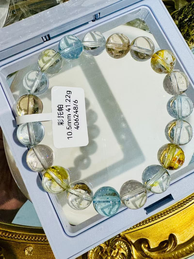 精品自用冰彩托帕石水晶手珠10.5mm41.22g增強表達能力說服力