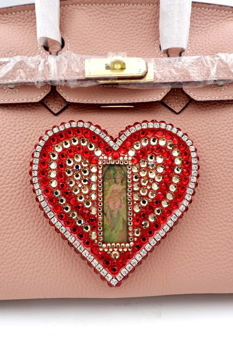 邱比特系列紅心施華洛水晶綴豆沙紅色牛皮手袋 TIMBEE LO手工飾品