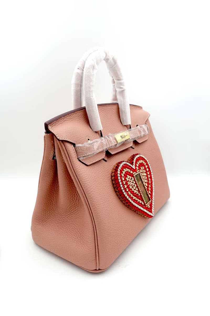 邱比特系列紅心施華洛水晶綴豆沙紅色牛皮手袋 TIMBEE LO手工飾品