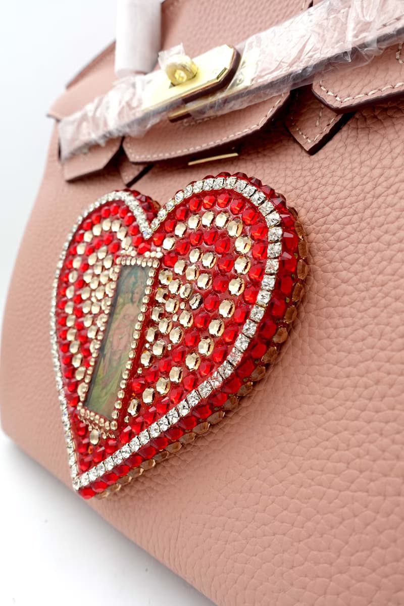 邱比特系列紅心施華洛水晶綴豆沙紅色牛皮手袋 TIMBEE LO手工飾品