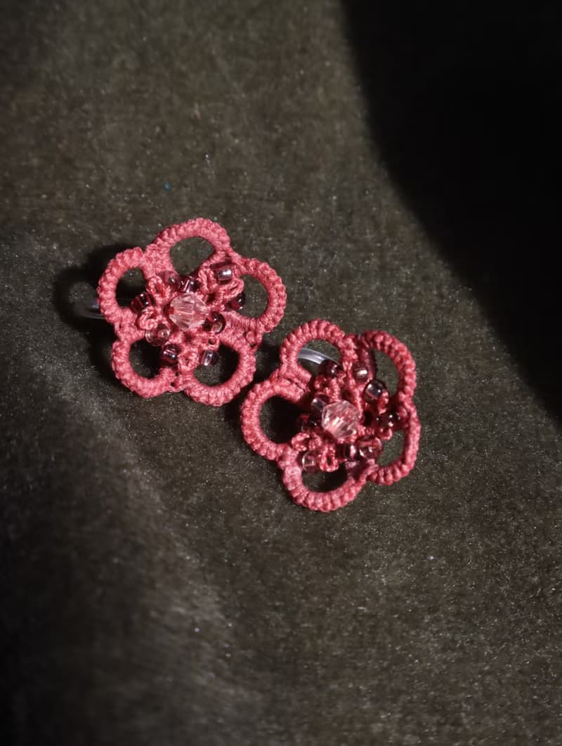 花影 2.0版本 手工蕾絲梭編耳環