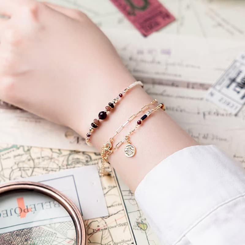 桃花 x 石榴石 藍金沙 拉長石 尖晶石【最孤獨的浪漫】兩戴式手鍊