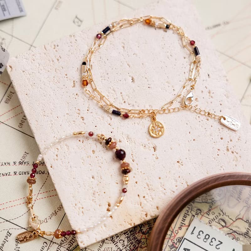 桃花 x 石榴石 藍金沙 拉長石 尖晶石【最孤獨的浪漫】兩戴式手鍊