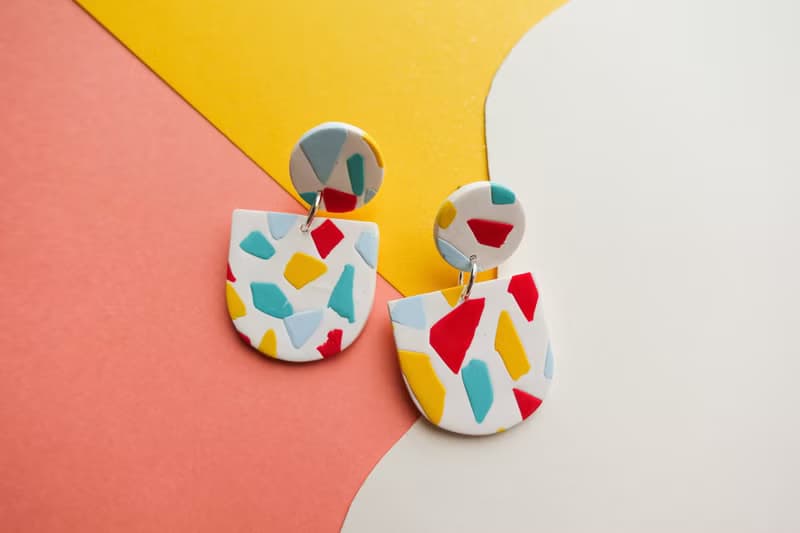 頑系列- 繽紛水磨石 手工軟陶耳環(可改夾) polymer clay earring