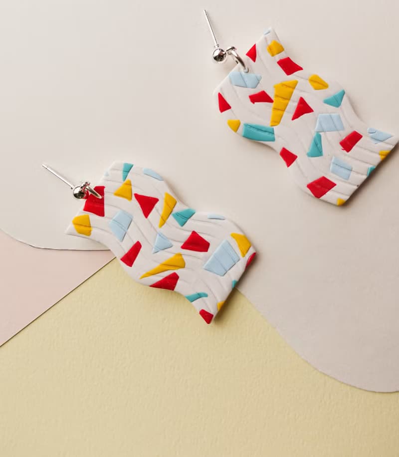 頑系列- 繽紛水磨石 手工軟陶耳環(可改夾) polymer clay earring
