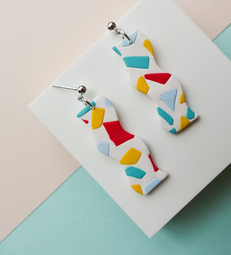 頑系列- 繽紛水磨石 手工軟陶耳環(可改夾) polymer clay earring