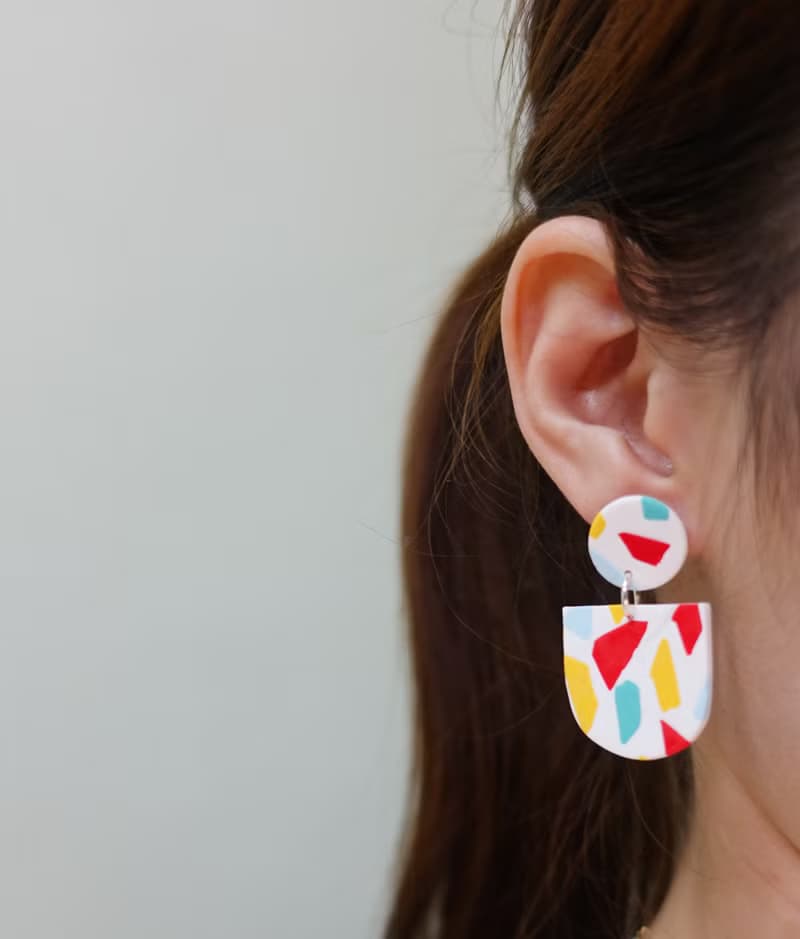 頑系列- 繽紛水磨石 手工軟陶耳環(可改夾) polymer clay earring