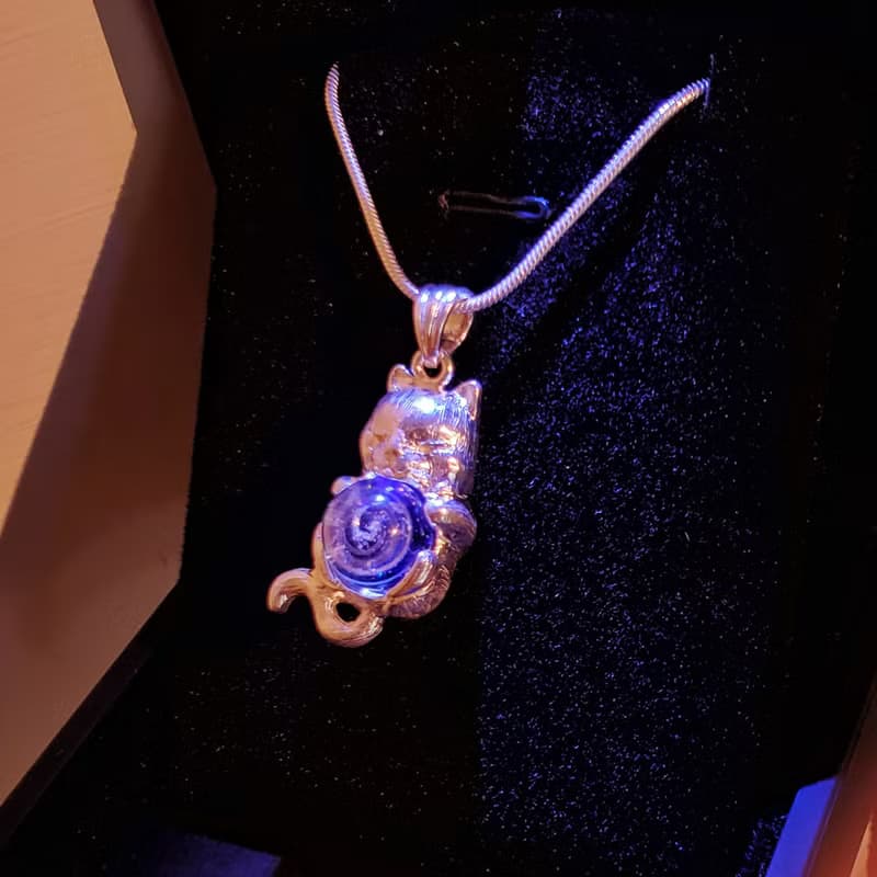 純銀毛髮琉璃貓墜子(含禮盒)
