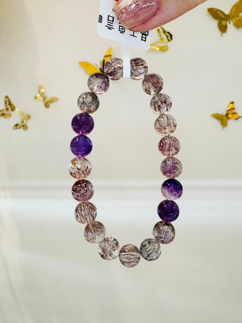 天然多礦彩超七水晶9mm22.09g帶彼岸花紫超七三輪骨幹水晶