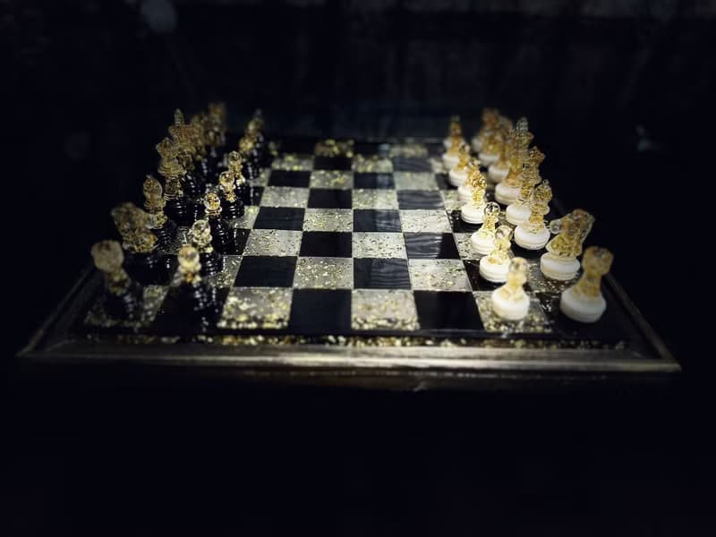 Black and Gold Chess Pieces | Epoxy Resin Chess Set for Elegant Home Décor & Gif