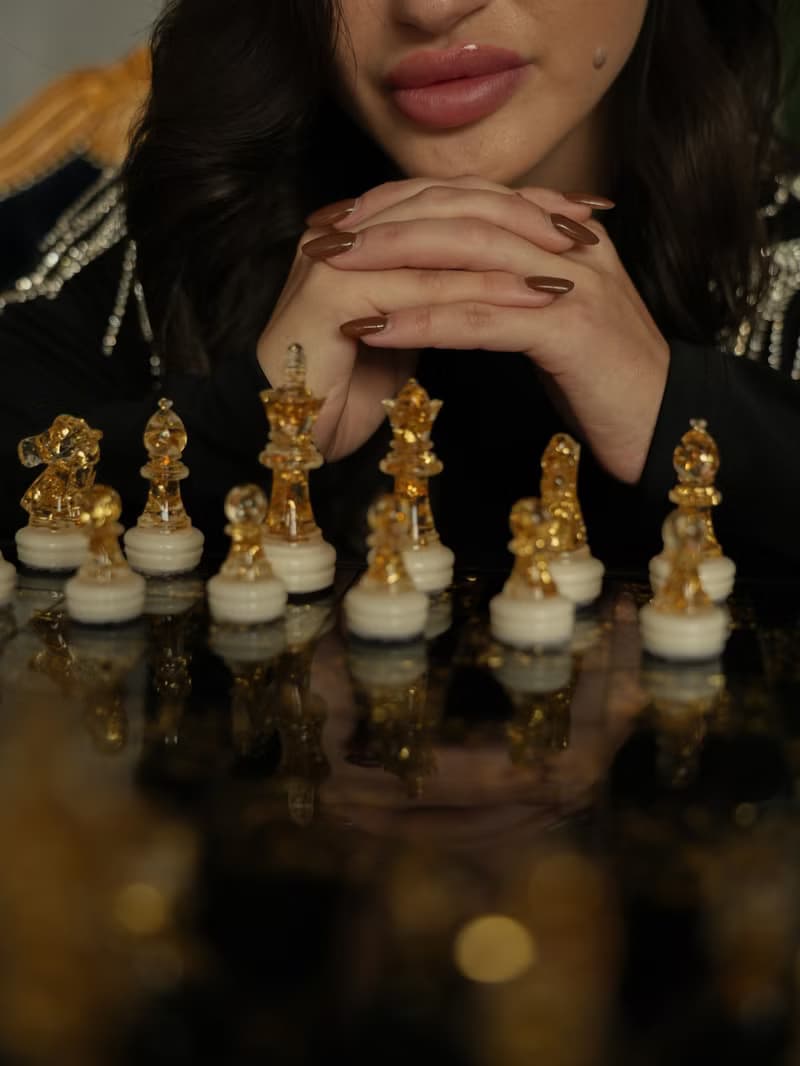 Black and Gold Chess Pieces | Epoxy Resin Chess Set for Elegant Home Décor & Gif