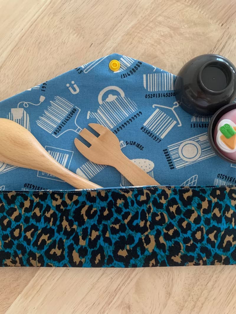 文青風環保純棉筷袋 神秘豹紋 質感湖水藍  日本 潮物 收納 手作