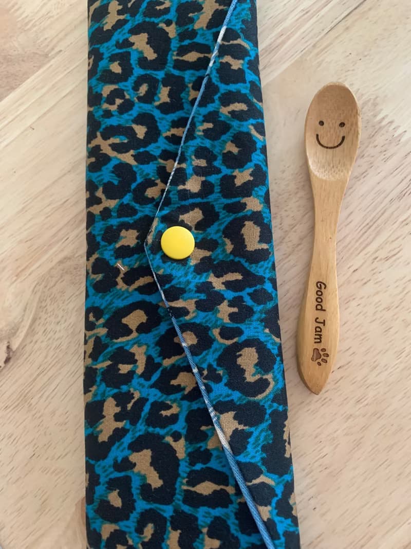 文青風環保純棉筷袋 神秘豹紋 質感湖水藍  日本 潮物 收納 手作