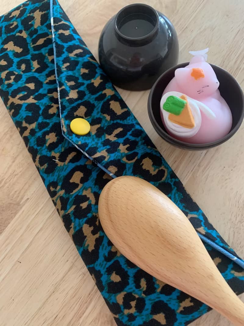 文青風環保純棉筷袋 神秘豹紋 質感湖水藍  日本 潮物 收納 手作