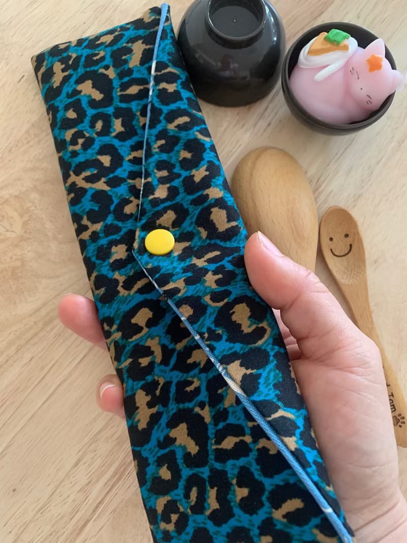 文青風環保純棉筷袋 神秘豹紋 質感湖水藍  日本 潮物 收納 手作