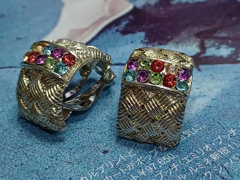 vintage jewelry  古董格紋萊茵夾式耳環