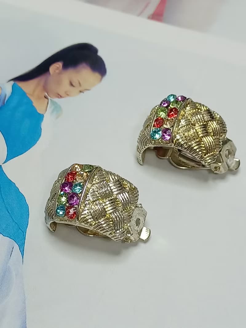 vintage jewelry  古董格紋萊茵夾式耳環
