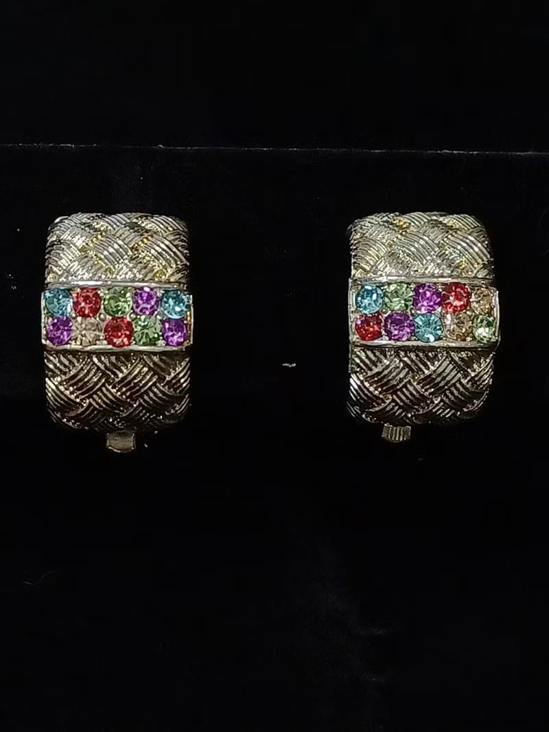 vintage jewelry  古董格紋萊茵夾式耳環