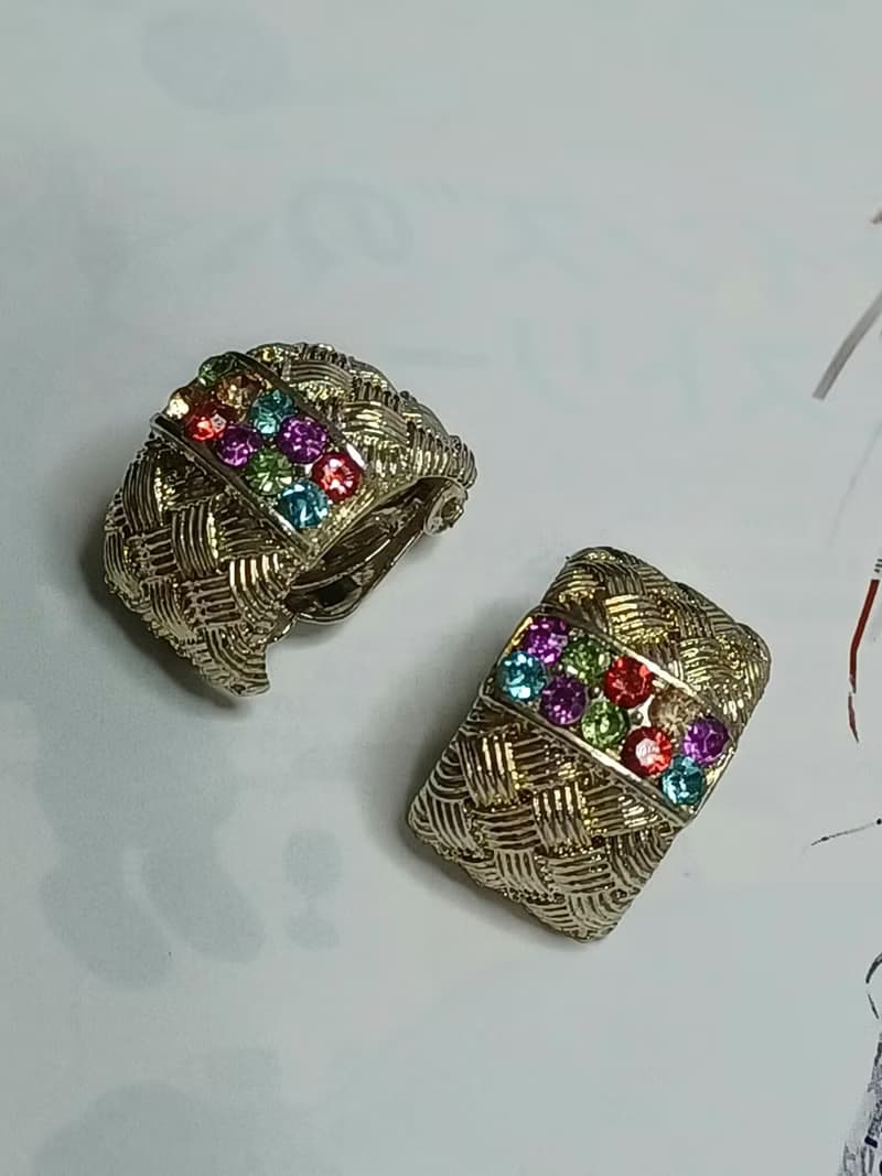 vintage jewelry  古董格紋萊茵夾式耳環