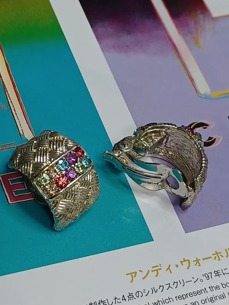 vintage jewelry  古董格紋萊茵夾式耳環