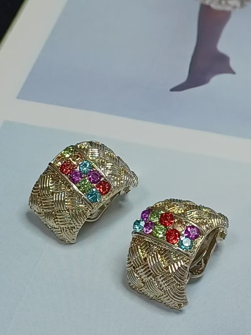 vintage jewelry  古董格紋萊茵夾式耳環