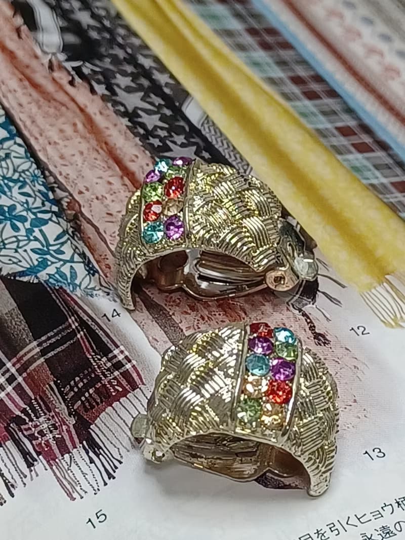 vintage jewelry  古董格紋萊茵夾式耳環
