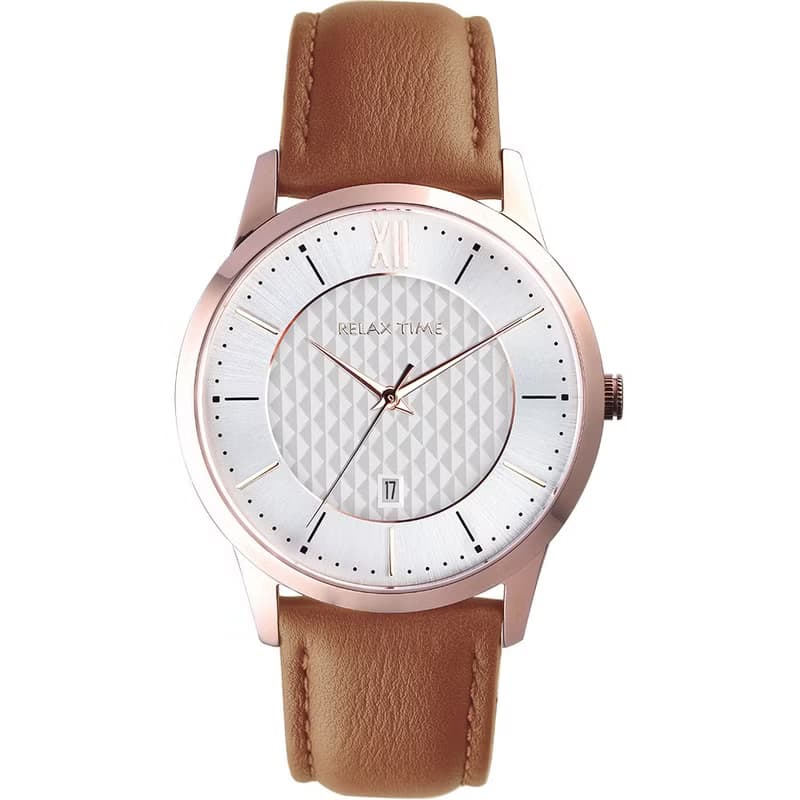 RELAX TIME 石英款 立體格紋時尚男錶 -玫瑰金 (RT-118-3M) 42mm