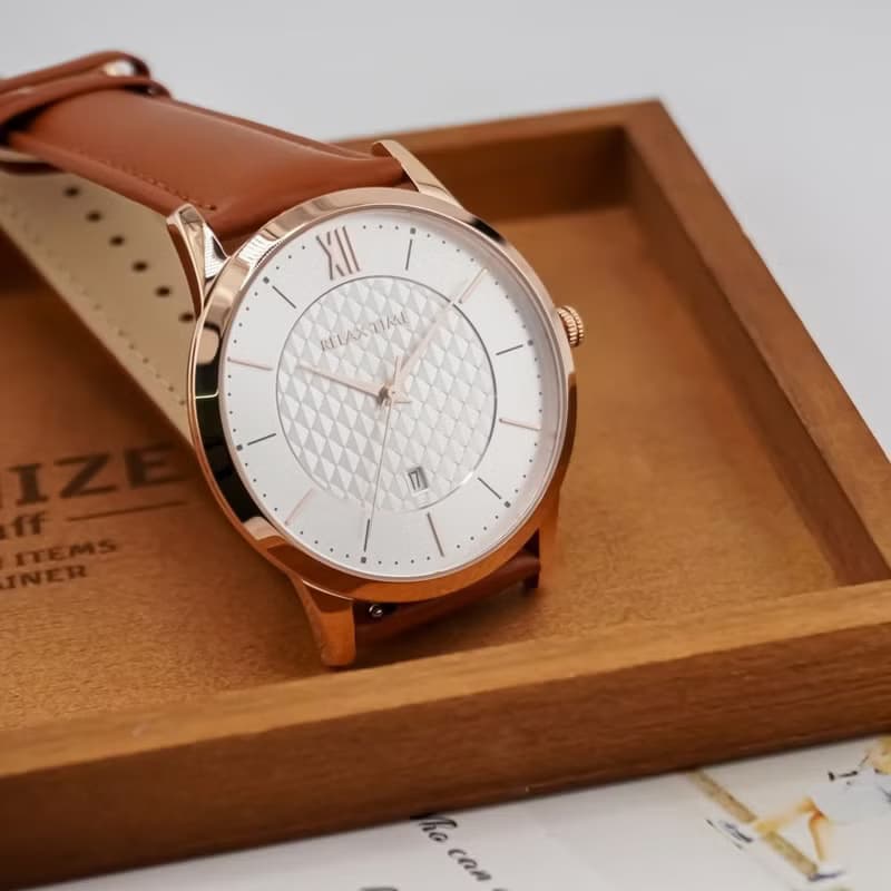 RELAX TIME 石英款 立體格紋時尚男錶 -玫瑰金 (RT-118-3M) 42mm