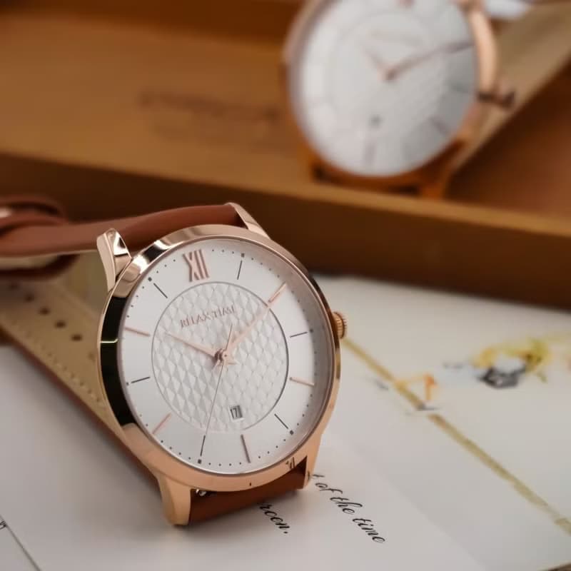 RELAX TIME 石英款 立體格紋時尚男錶 -玫瑰金 (RT-118-3M) 42mm