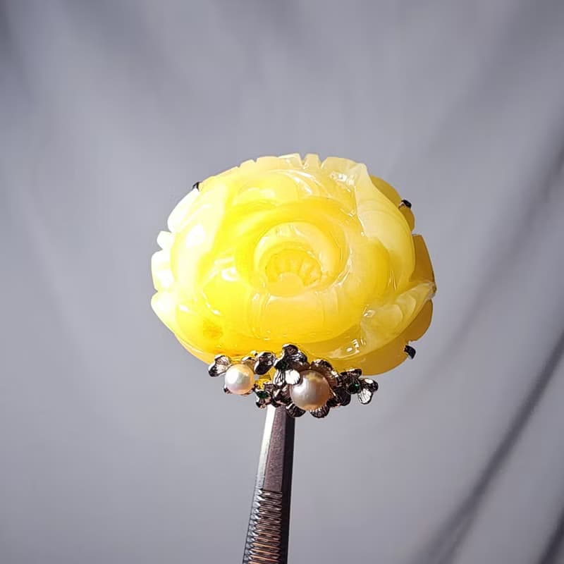 天然 琥珀 蜜蠟 牡丹 花開富貴 大寶石戒指 內徑17.2mm 單品 禮物