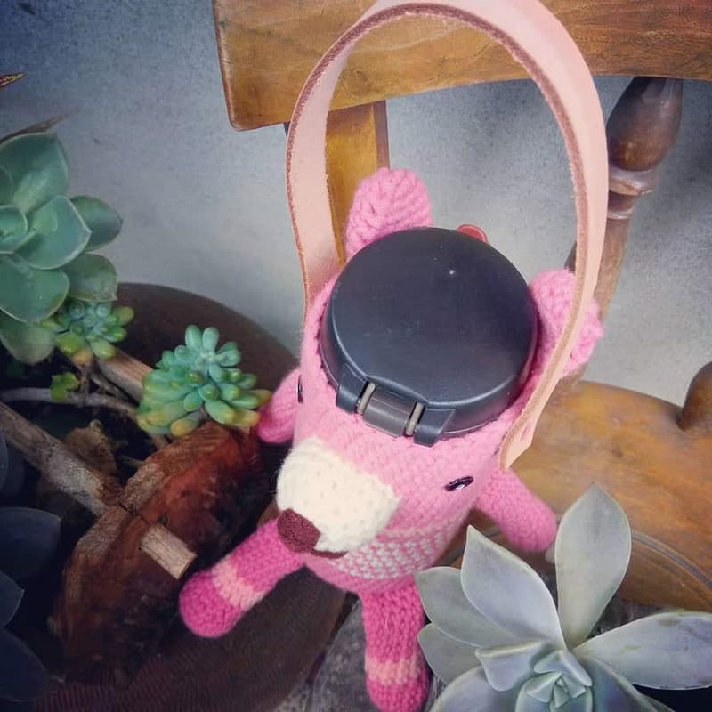 PINK坐熊*鉤織水壺袋*