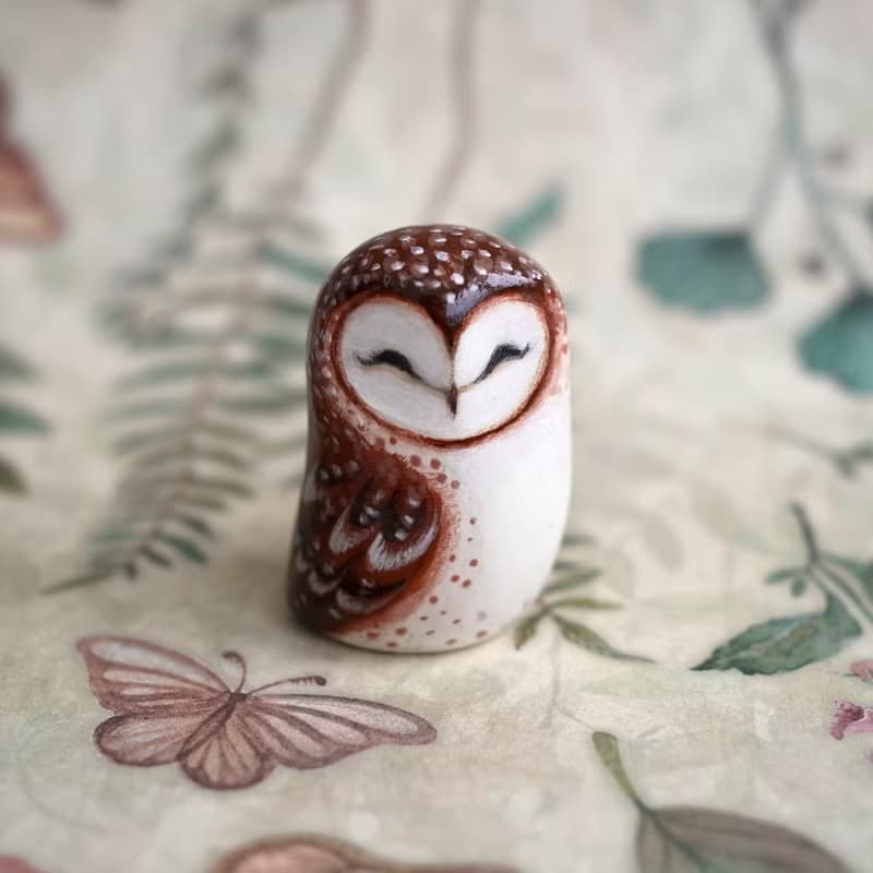 Clay owl gift figurine, barn owl figurine, barn owl art
