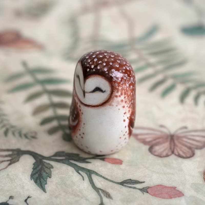 Clay owl gift figurine, barn owl figurine, barn owl art