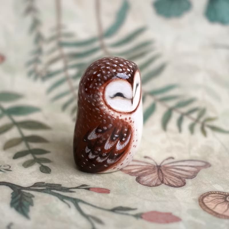 Clay owl gift figurine, barn owl figurine, barn owl art