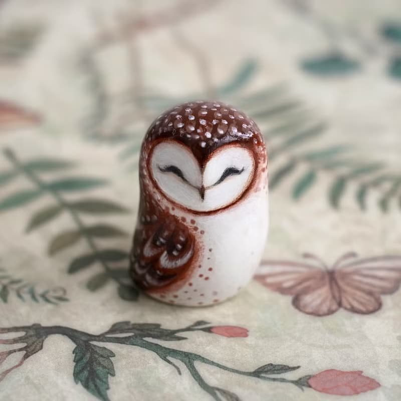 Clay owl gift figurine, barn owl figurine, barn owl art