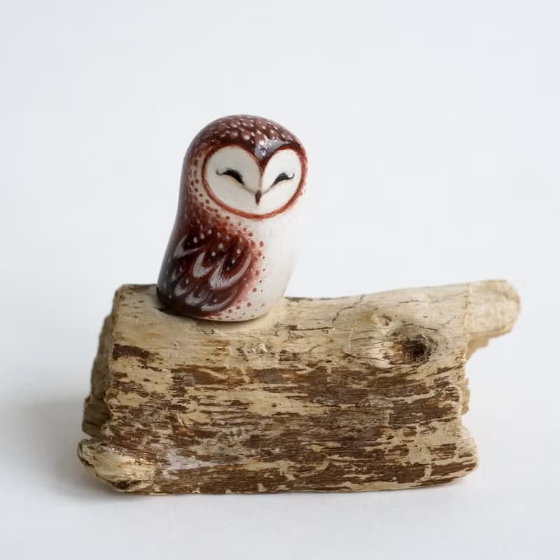 Clay owl gift figurine, barn owl figurine, barn owl art
