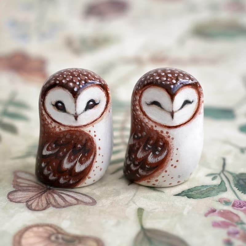 Clay owl gift figurine, barn owl figurine, barn owl art