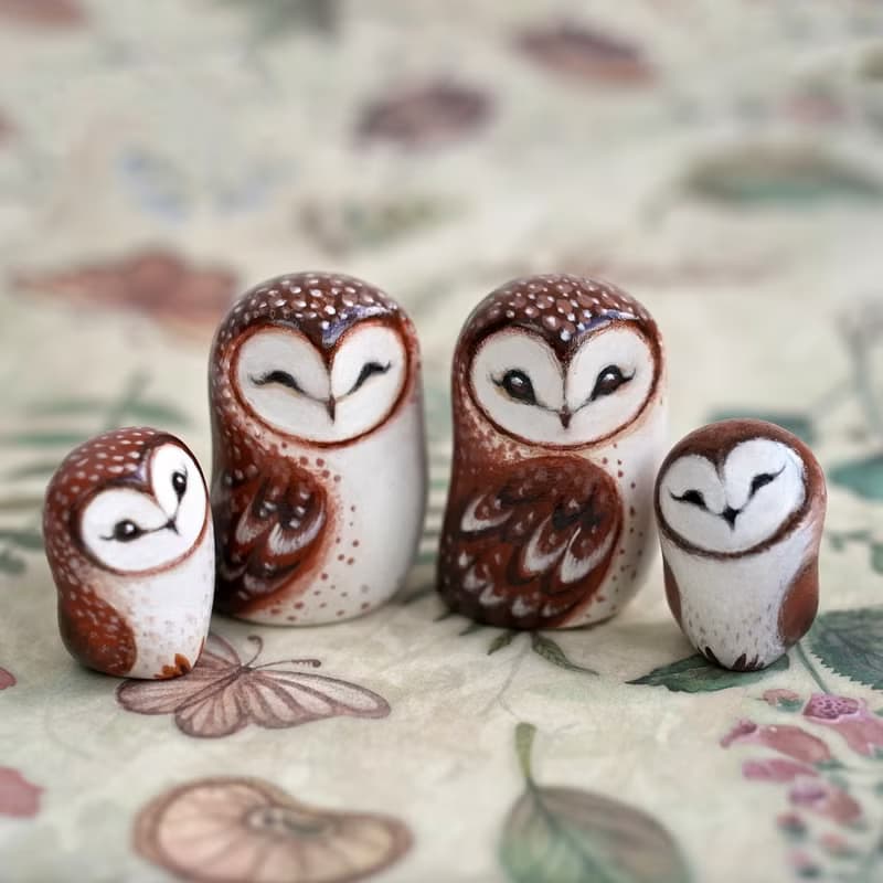 Clay owl gift figurine, barn owl figurine, barn owl art