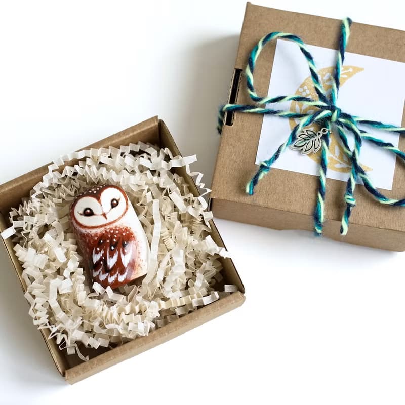 Clay owl gift figurine, barn owl figurine, barn owl art
