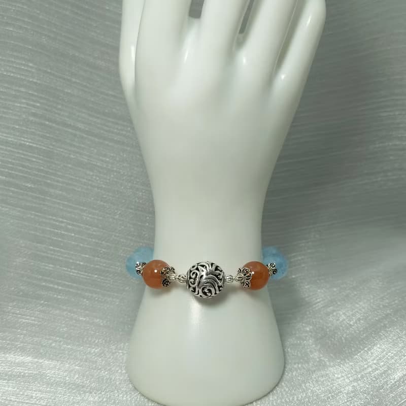 手鍊 海藍寶 紅兔毛水晶 焦花水晶 925銀飾 寶石 飾品 首飾